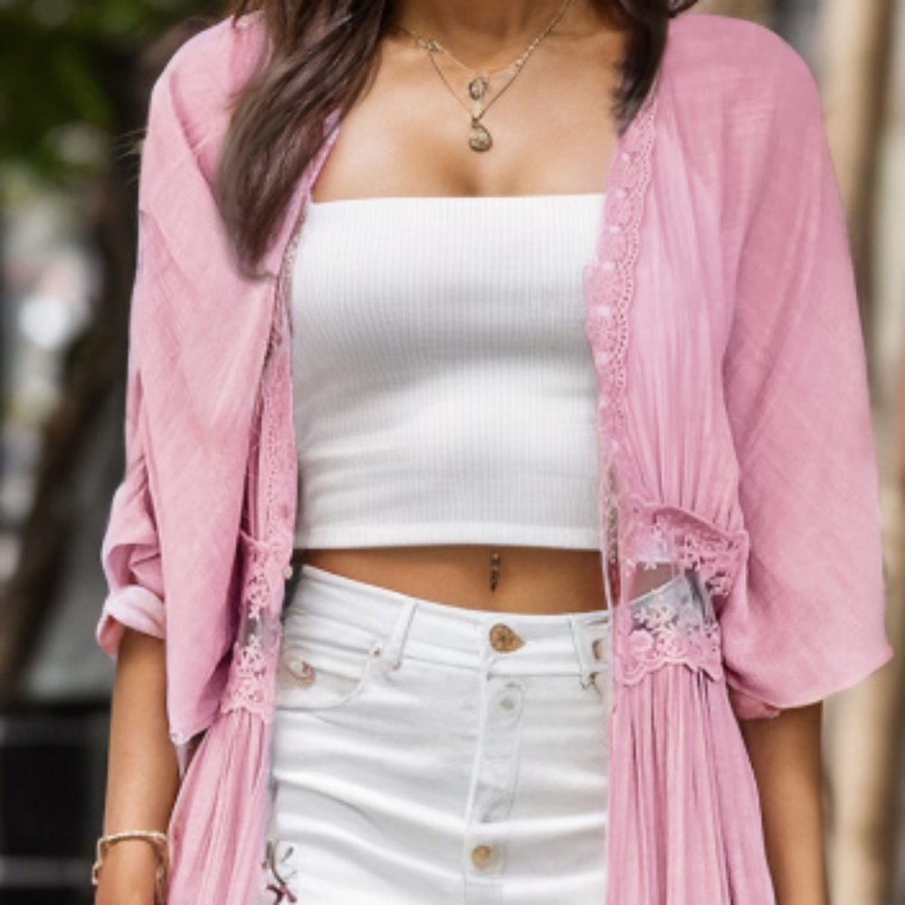 Pink Lace Open Front Cardigan - Picture 5 of 10